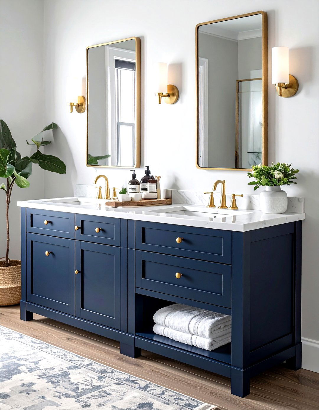 Navy double vanity - 30 navy bathroom design ideas