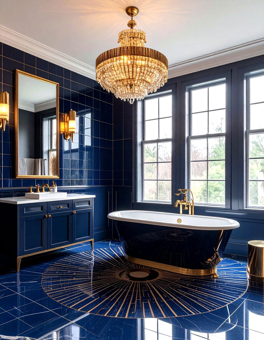 Navy gold art deco bathroom - 30 navy gold bathroom ideas
