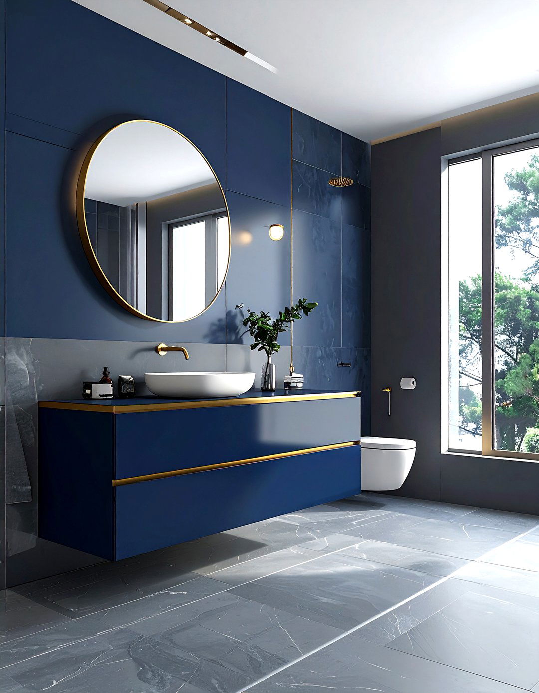 Navy gold modern bathroom - 30 navy gold bathroom ideas