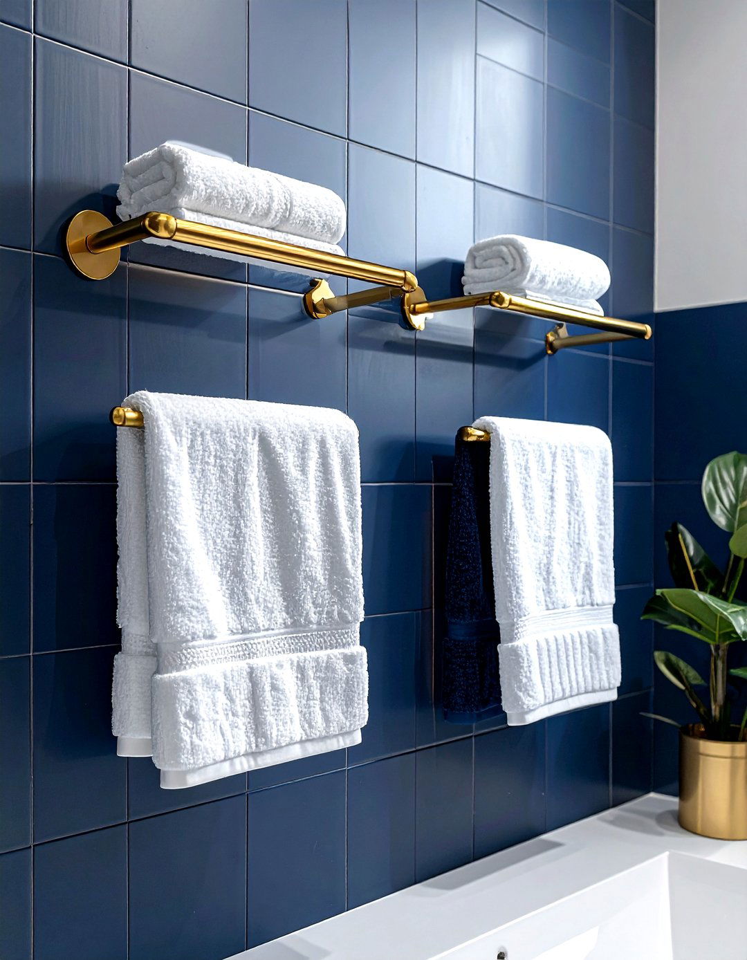 Navy gold towel bars - 30 navy gold bathroom ideas