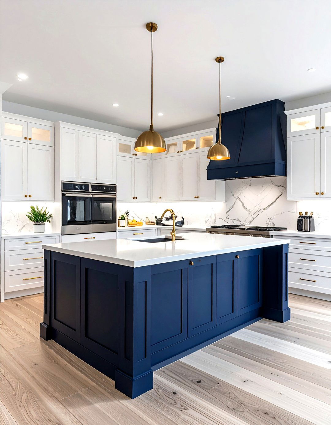 Navy island white cabinets - 30 navy and white kitchen ideas