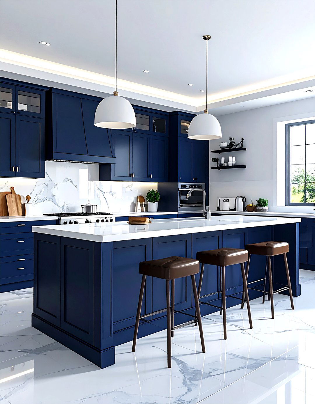 Navy kitchen breakfast bar - 30 navy and white kitchen ideas