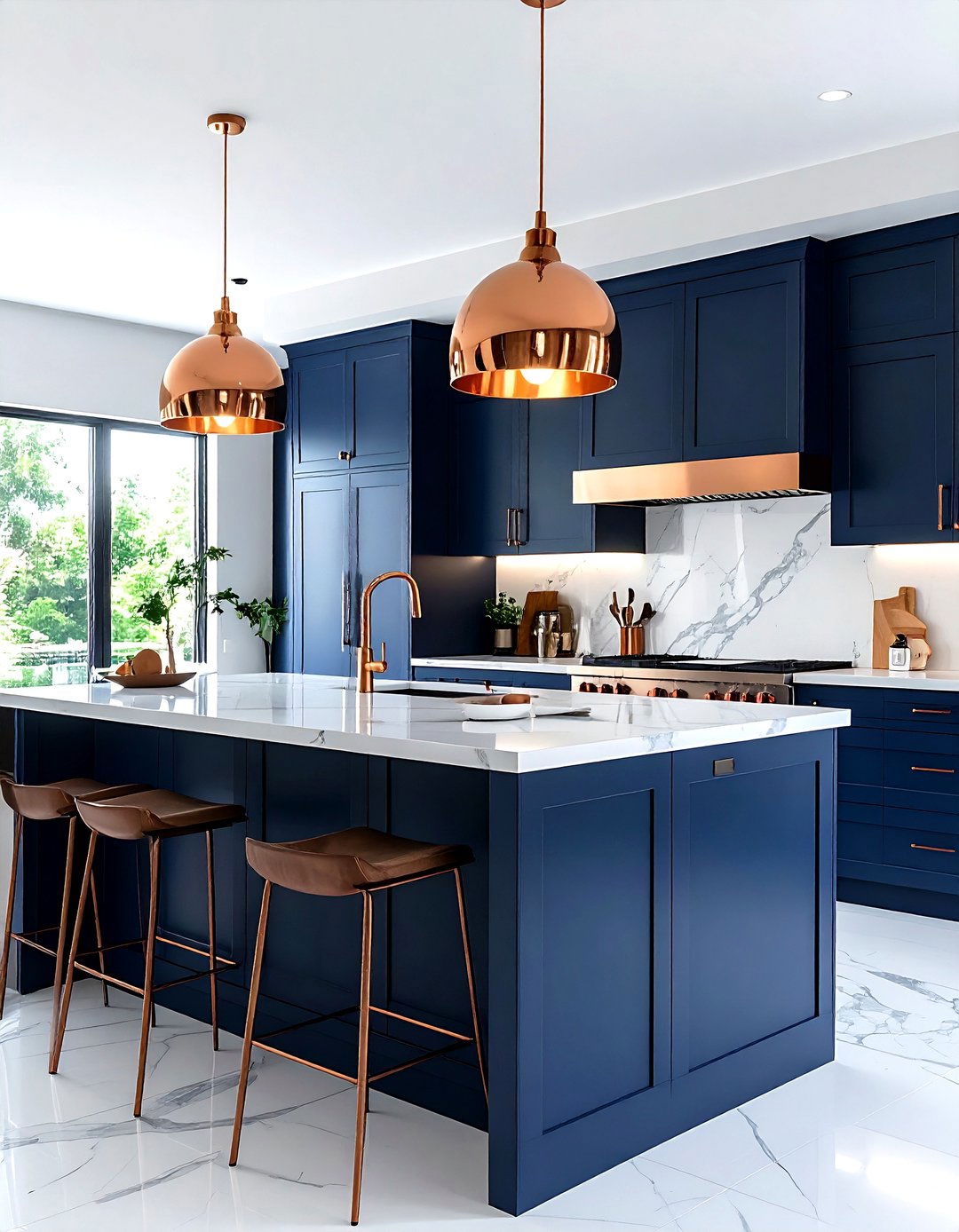 Navy kitchen copper accents - 30 navy and white kitchen ideas