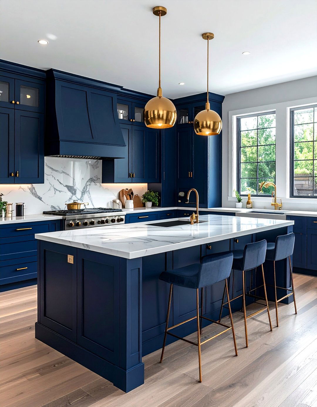 Navy kitchen island - 30 navy kitchen cabinet ideas