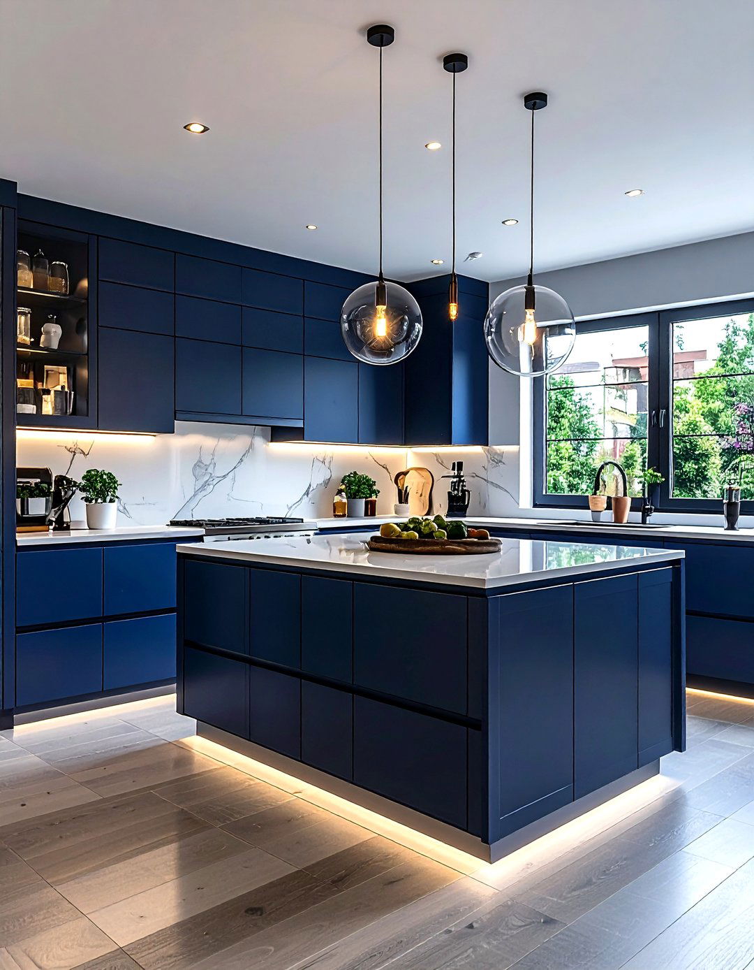 Navy kitchen lighting - 30 navy kitchen cabinet ideas