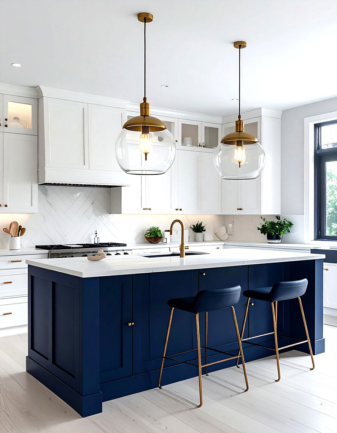 Navy kitchen pendant lights - 30 navy and white kitchen ideas
