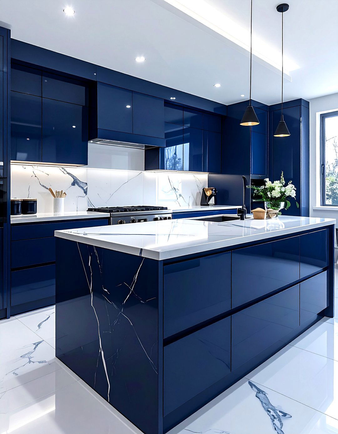 Navy kitchen quartz countertops - 30 navy and white kitchen ideas