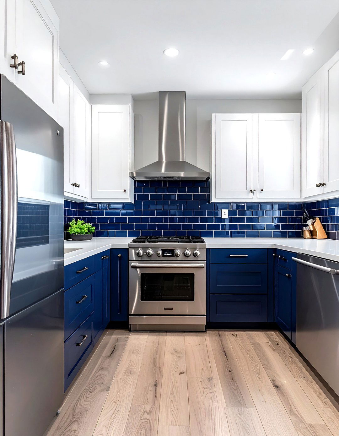 Navy kitchen subway tile - 30 navy and white kitchen ideas