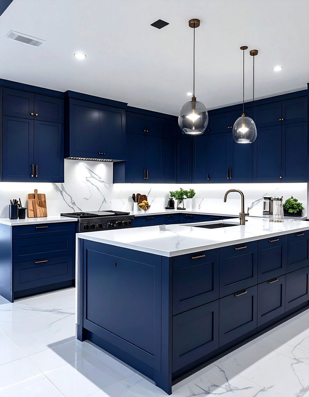 Navy kitchen white backsplash - 30 navy and white kitchen ideas