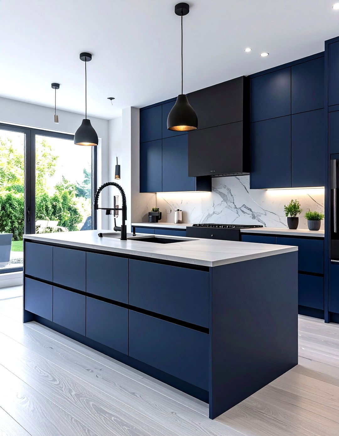 Navy kitchen with black hardware - 30 navy kitchen ideas
