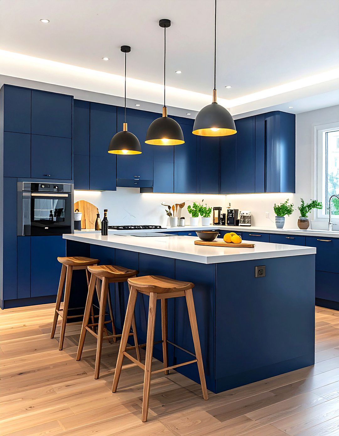 Navy kitchen with breakfast bar - 30 navy kitchen ideas