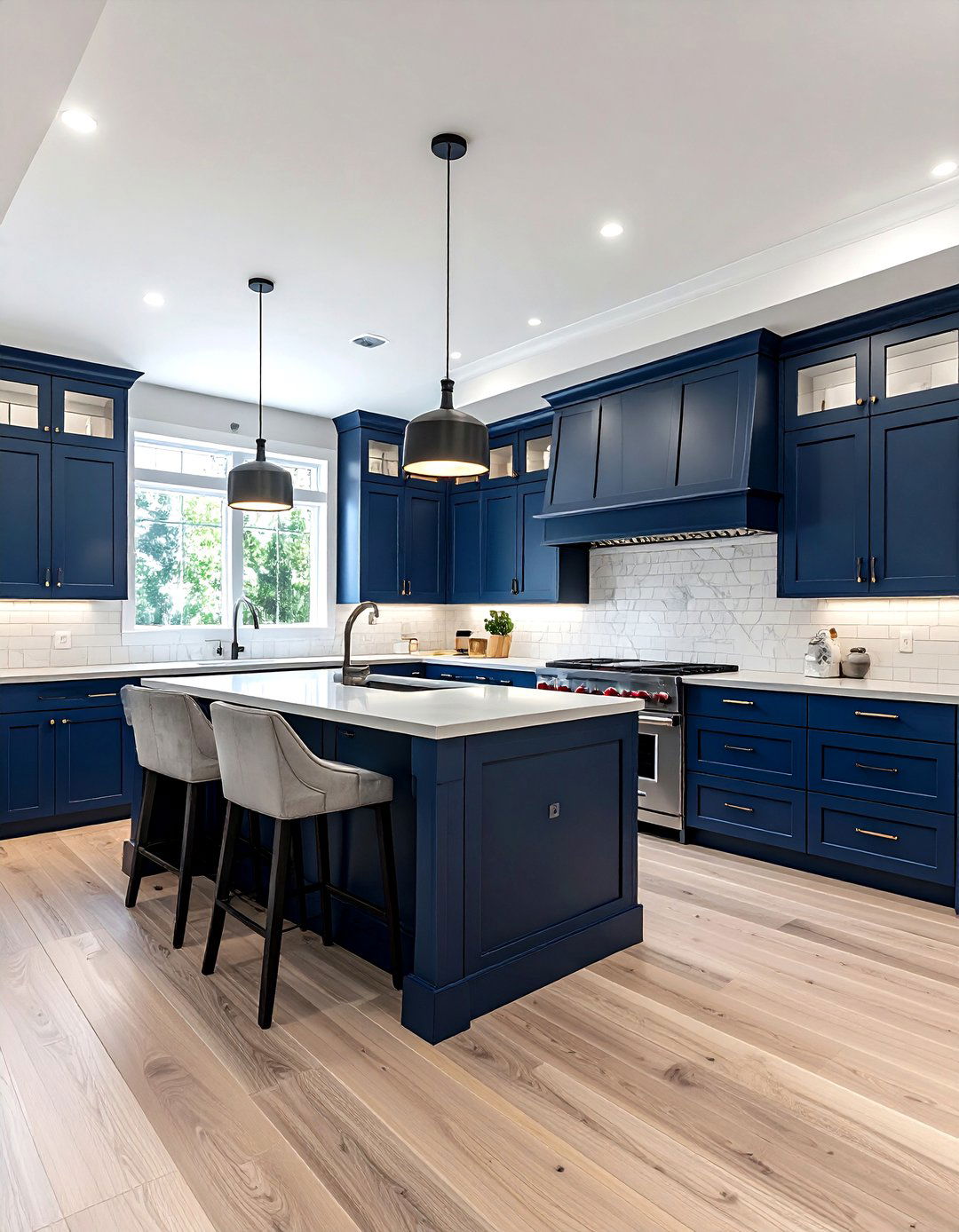 Navy kitchen with island seating - 30 navy kitchen ideas