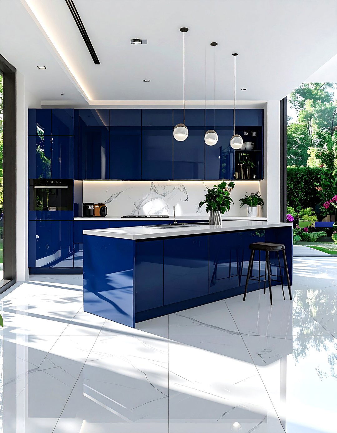 Navy kitchen with natural light - 30 navy kitchen ideas