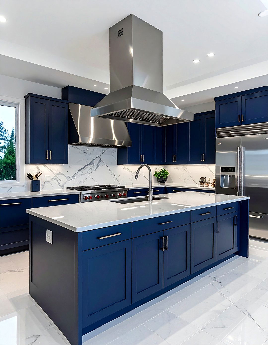 Navy kitchen with stainless steel appliances - 30 navy kitchen ideas