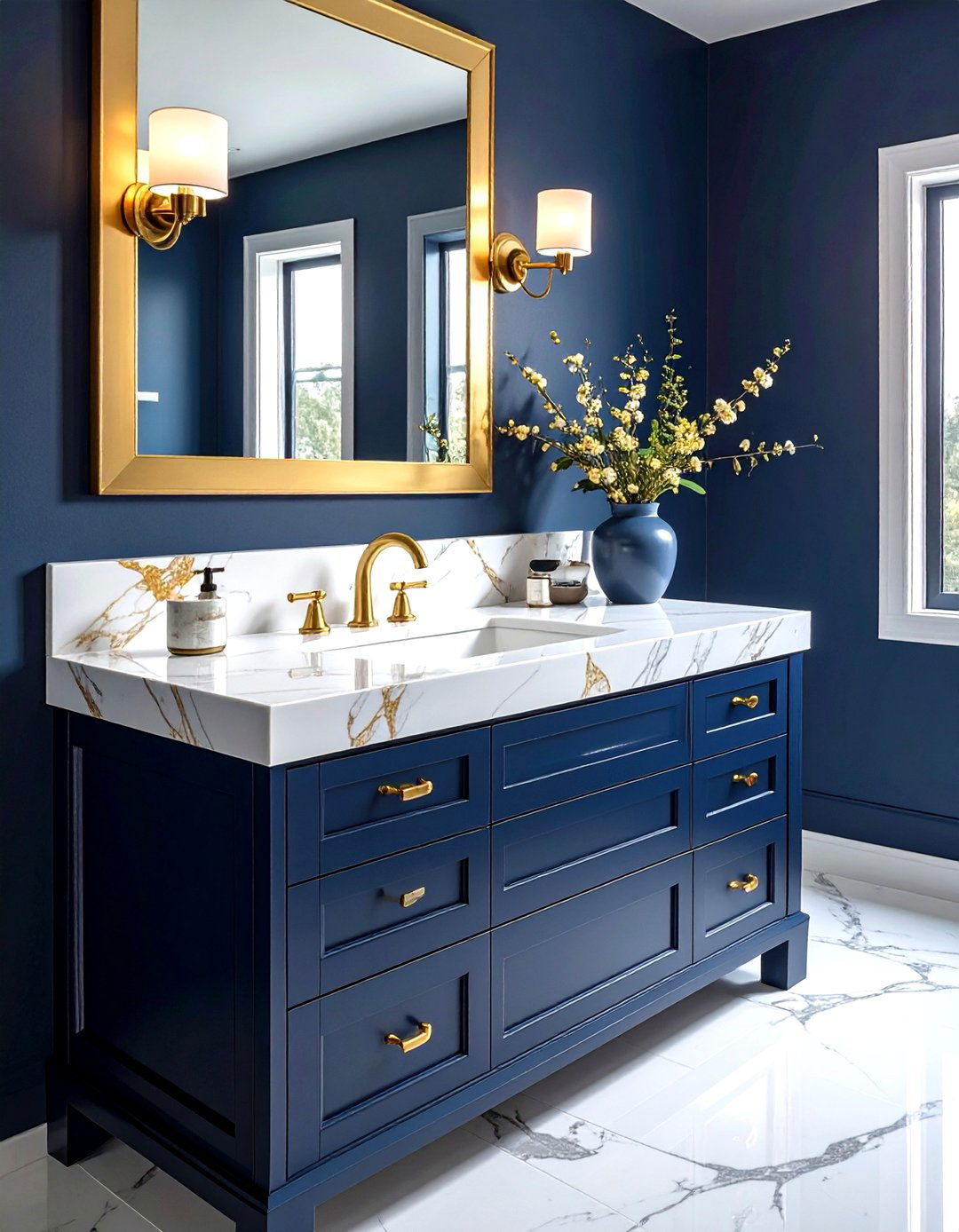 Navy marble bathroom vanity - 30 navy gold bathroom ideas