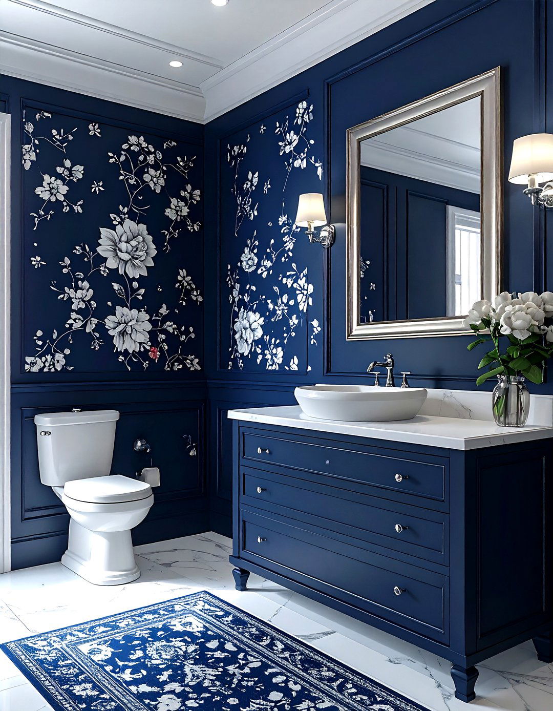 Navy patterned wallpaper - 30 navy decor ideas