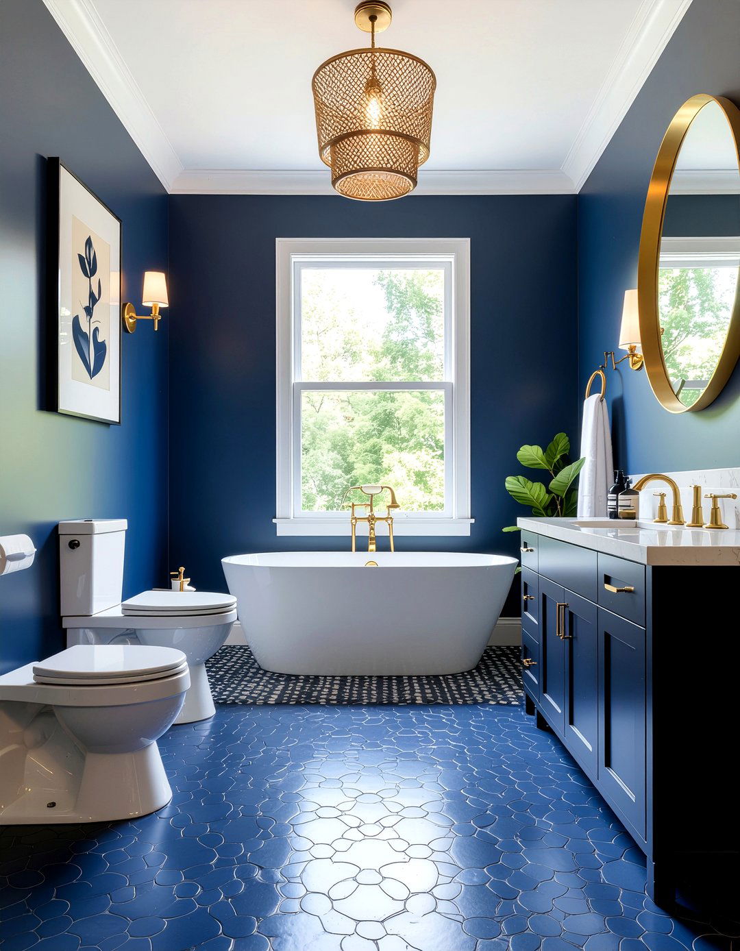 Navy penny tile - 30 mosaic bathroom ideas
