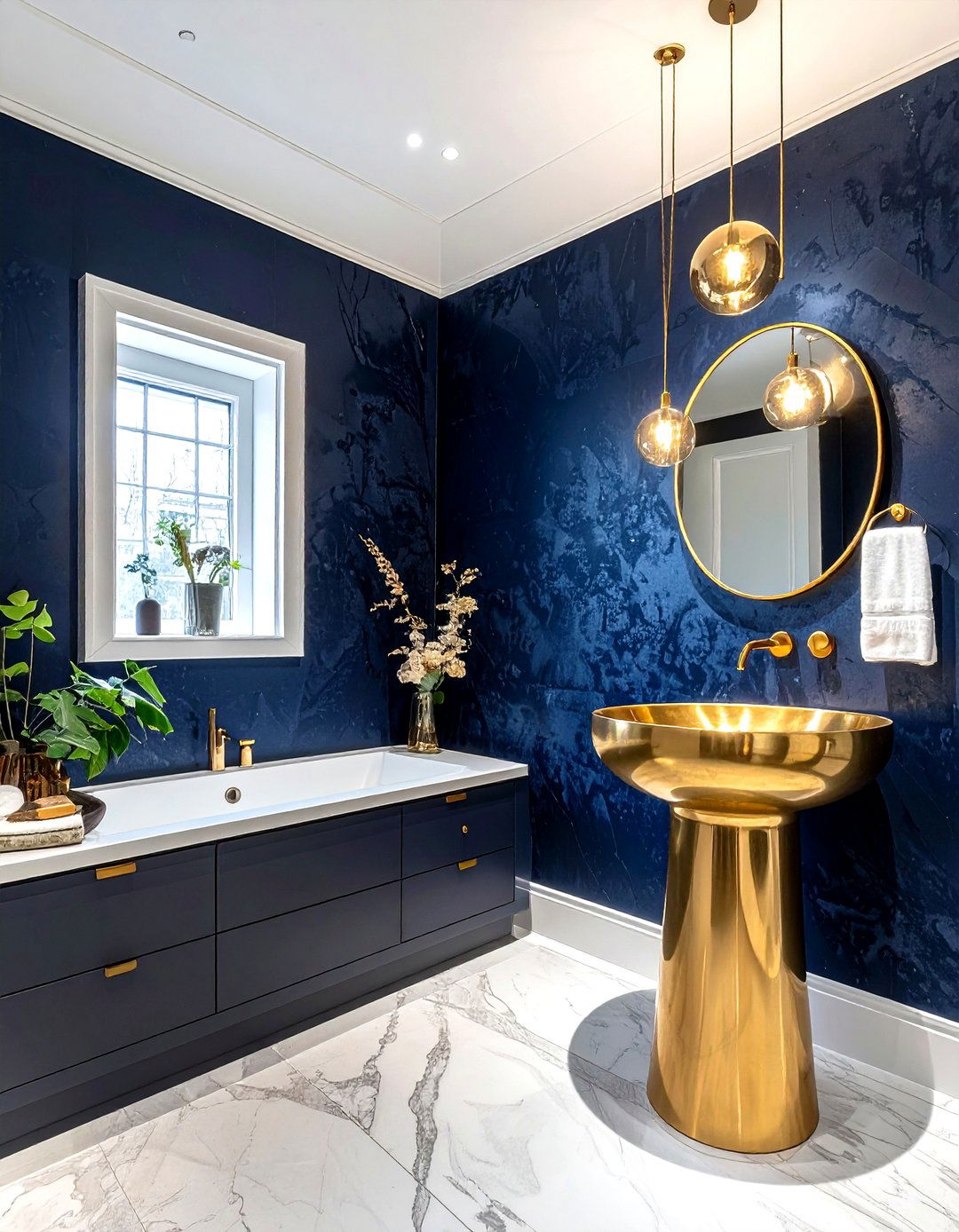 Navy powder room - 30 navy bathroom design ideas