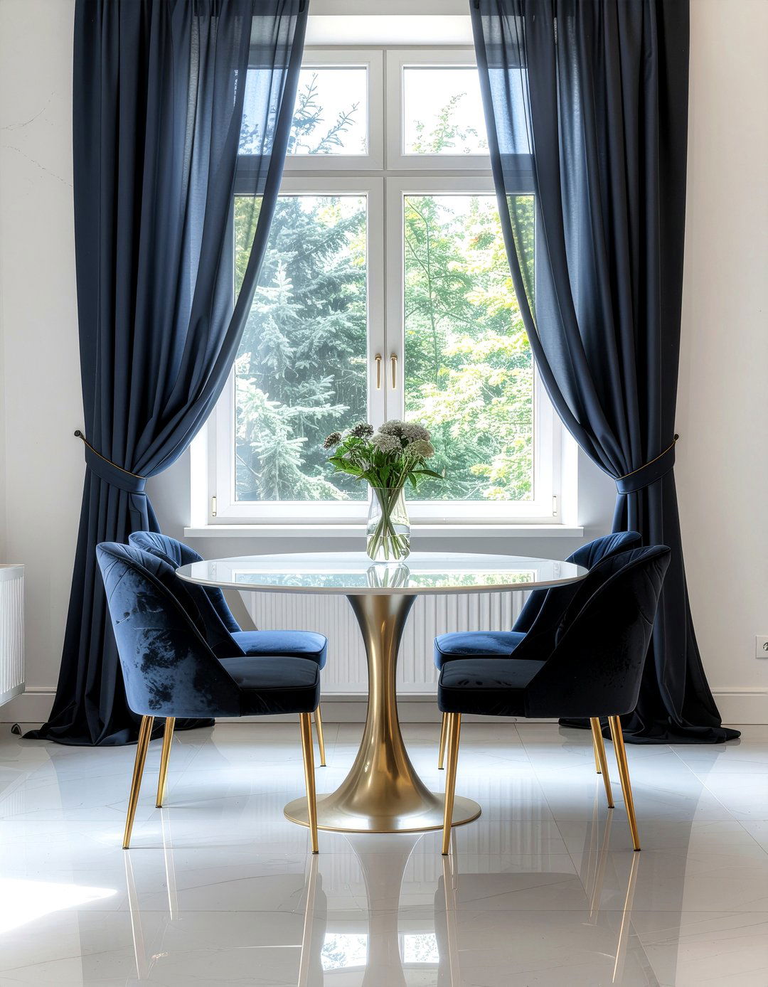 Navy sheer curtains - 30 sheer curtain dining room ideas