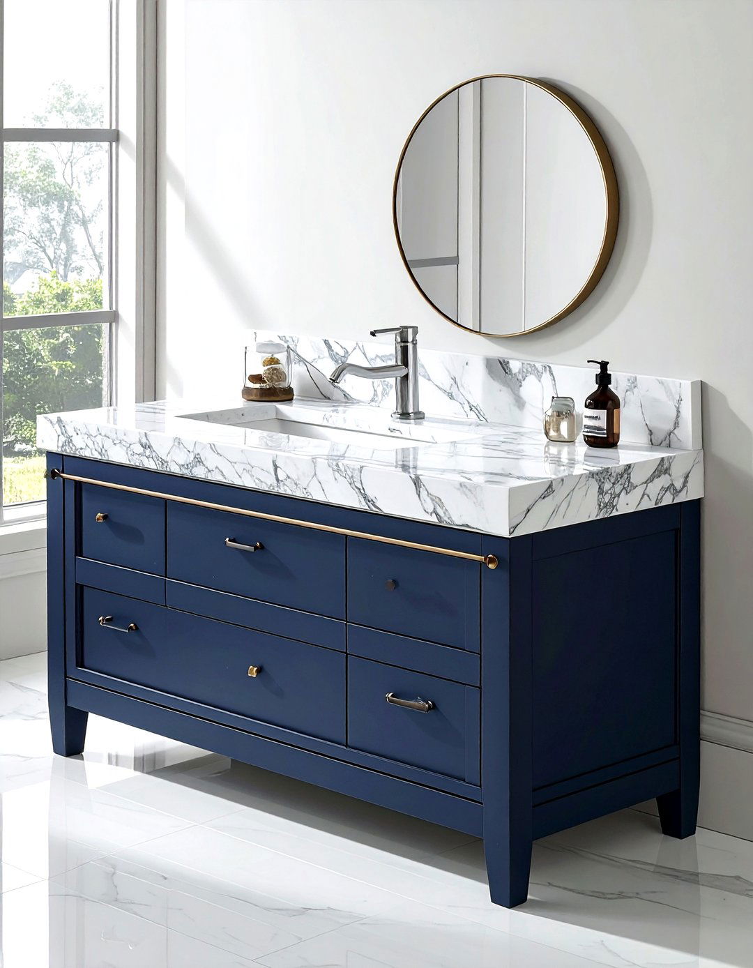 Navy vanity marble top - 30 navy bathroom design ideas