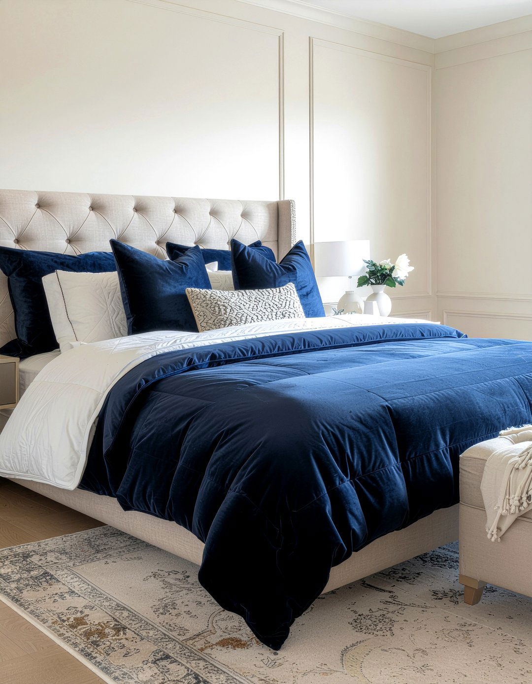 Navy velvet bedding - 30 velvet bedroom ideas