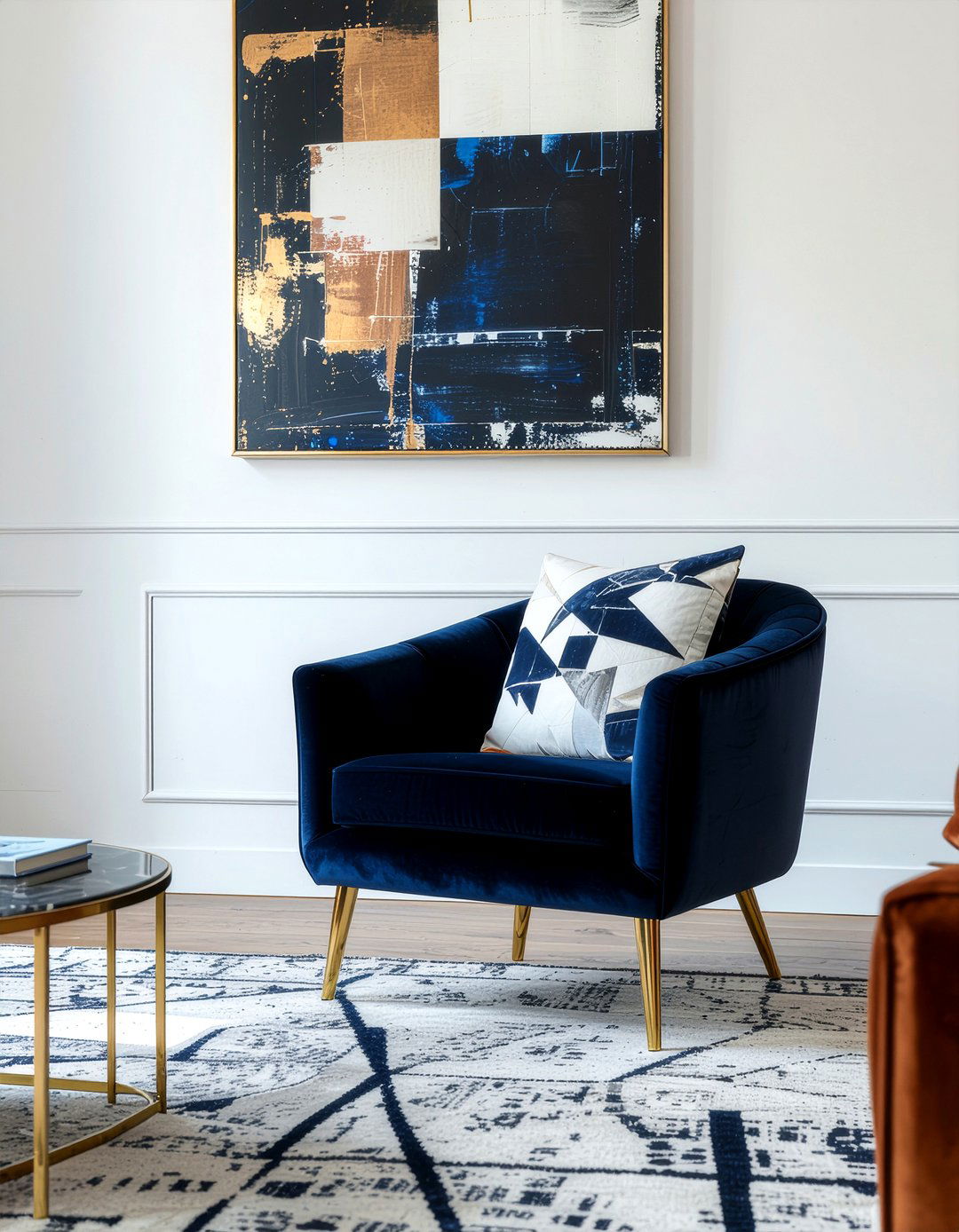 Navy velvet club chair - 30 living room club chair ideas