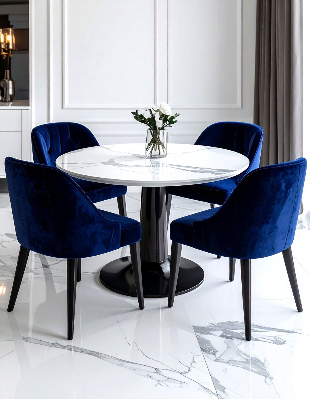 Navy velvet dining chairs - 30 navy dining room decor ideas