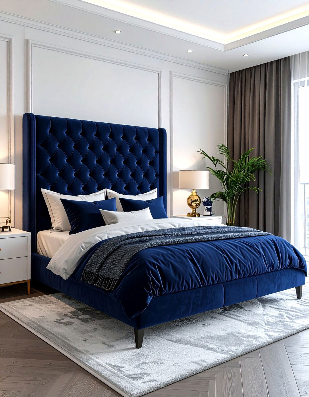Navy velvet headboard bedroom - 30 minimalist navy bedroom ideas