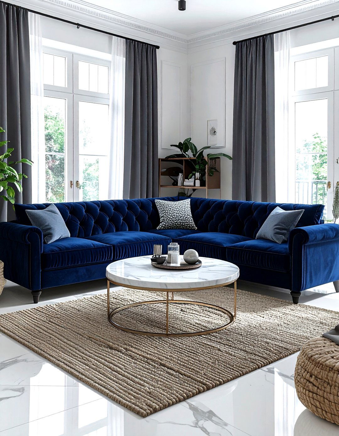 Navy velvet sofa living room - 30 modern navy living room ideas