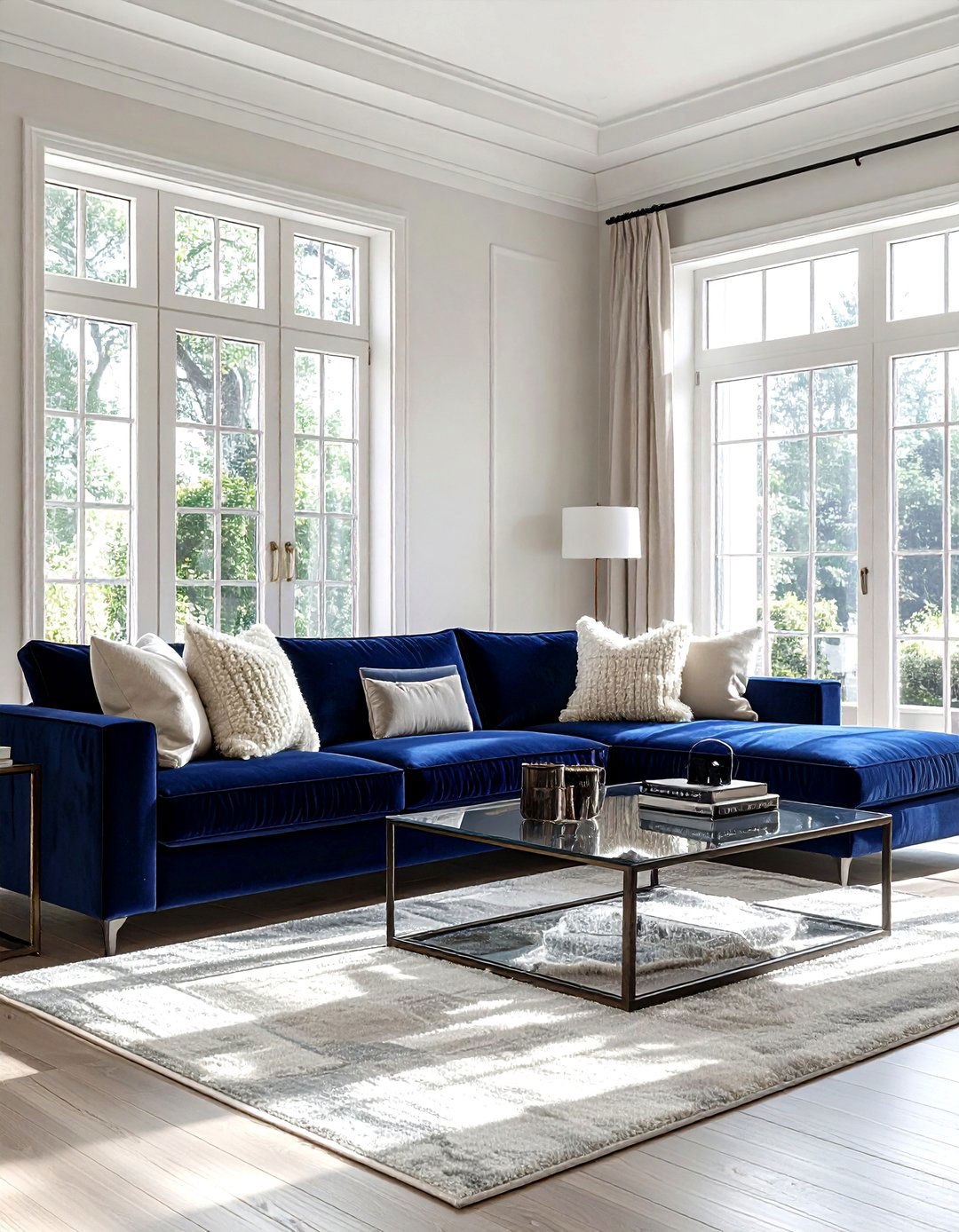 Navy velvet sofa - 30 navy decor ideas