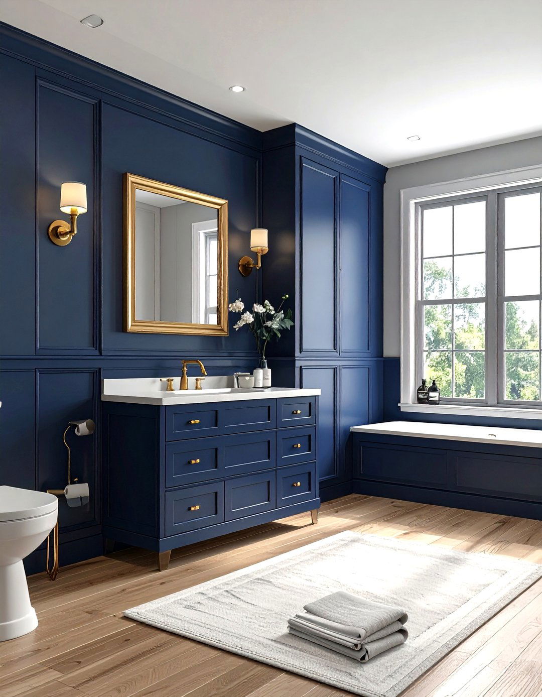 Navy wainscoting bathroom - 30 navy and gold bathroom ideas