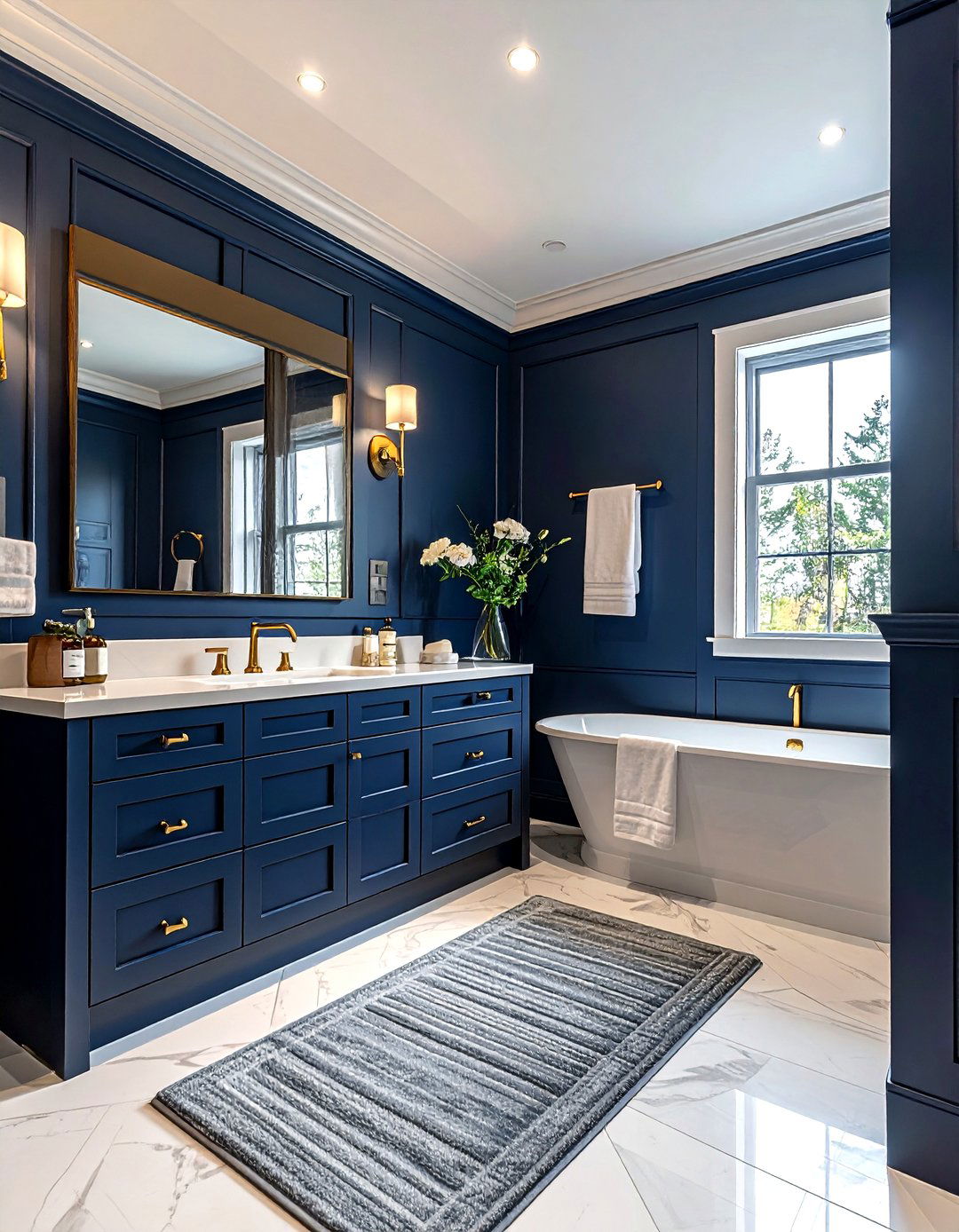 Navy wainscoting bathroom - 30 navy gold bathroom ideas