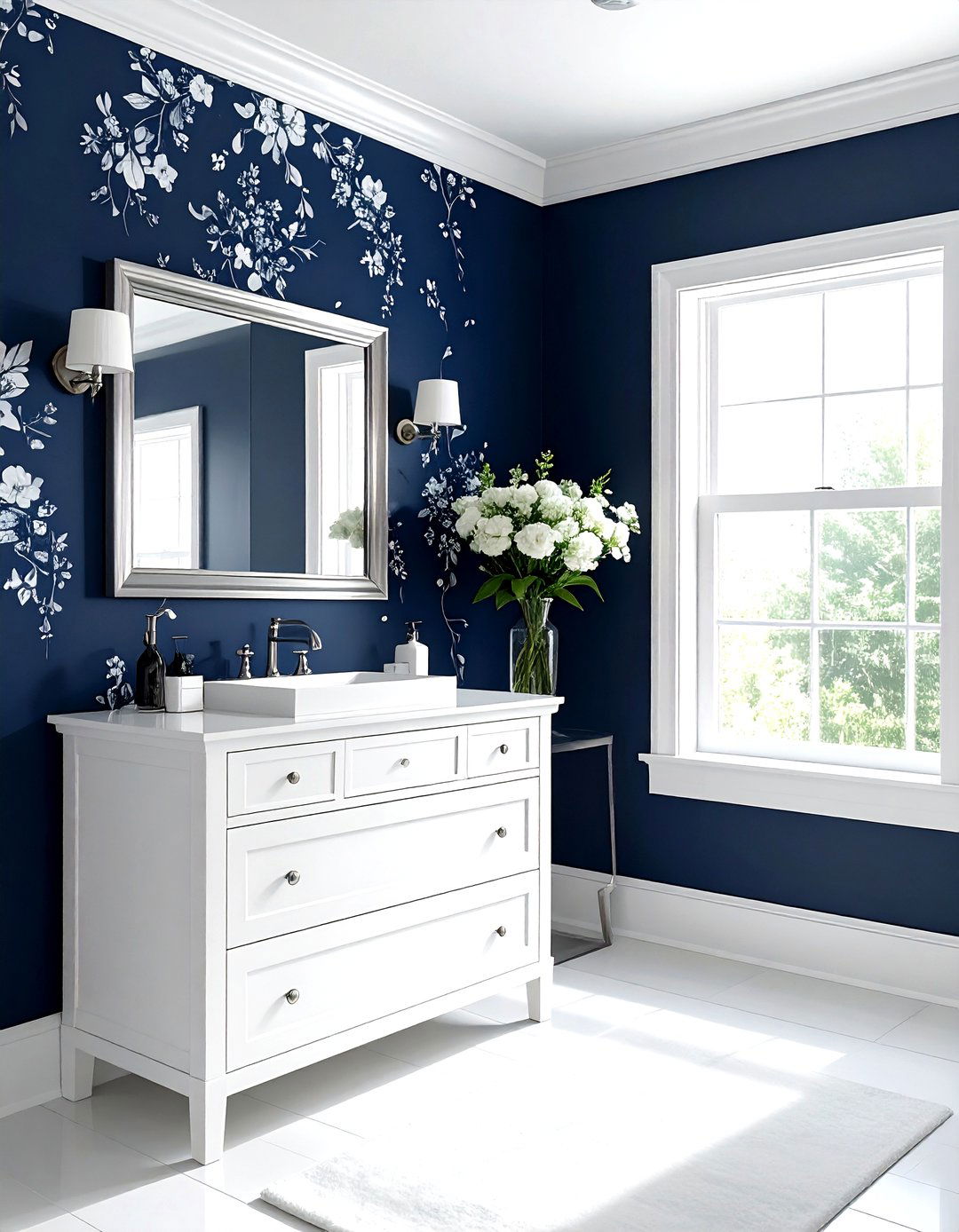 Navy wallpaper bathroom - 30 navy bathroom design ideas