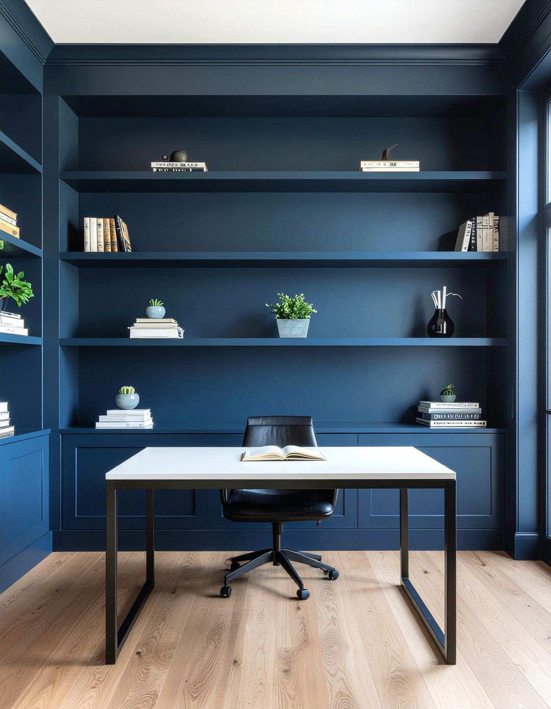 Navy walls built in shelves - 30 living room navy walls