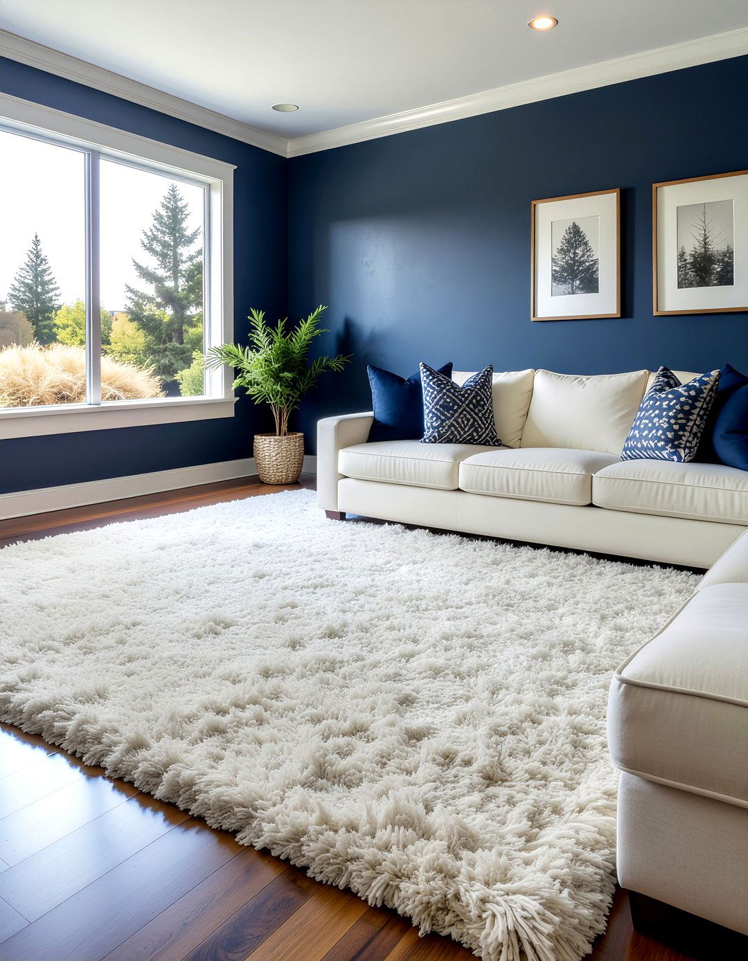 Navy walls cream rug - 30 living room navy walls