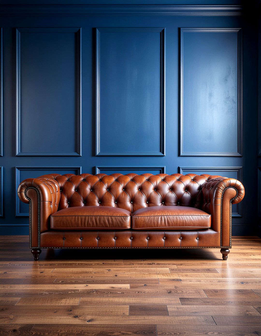 Navy walls leather sofa - 30 living room navy walls