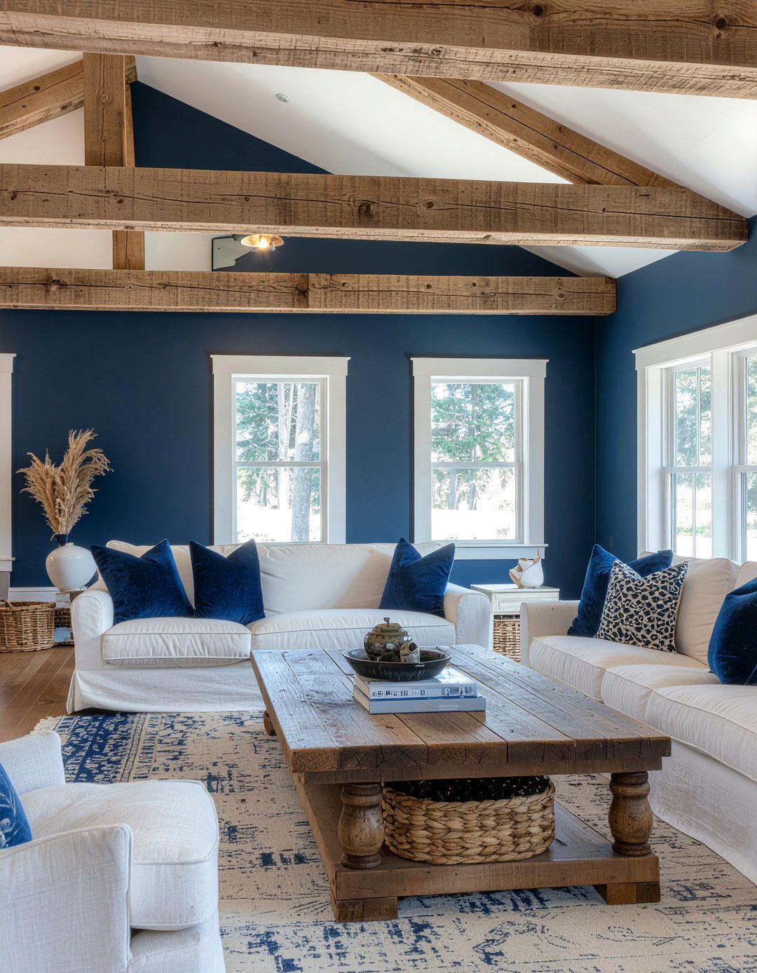 Navy walls wood beams - 30 living room navy walls
