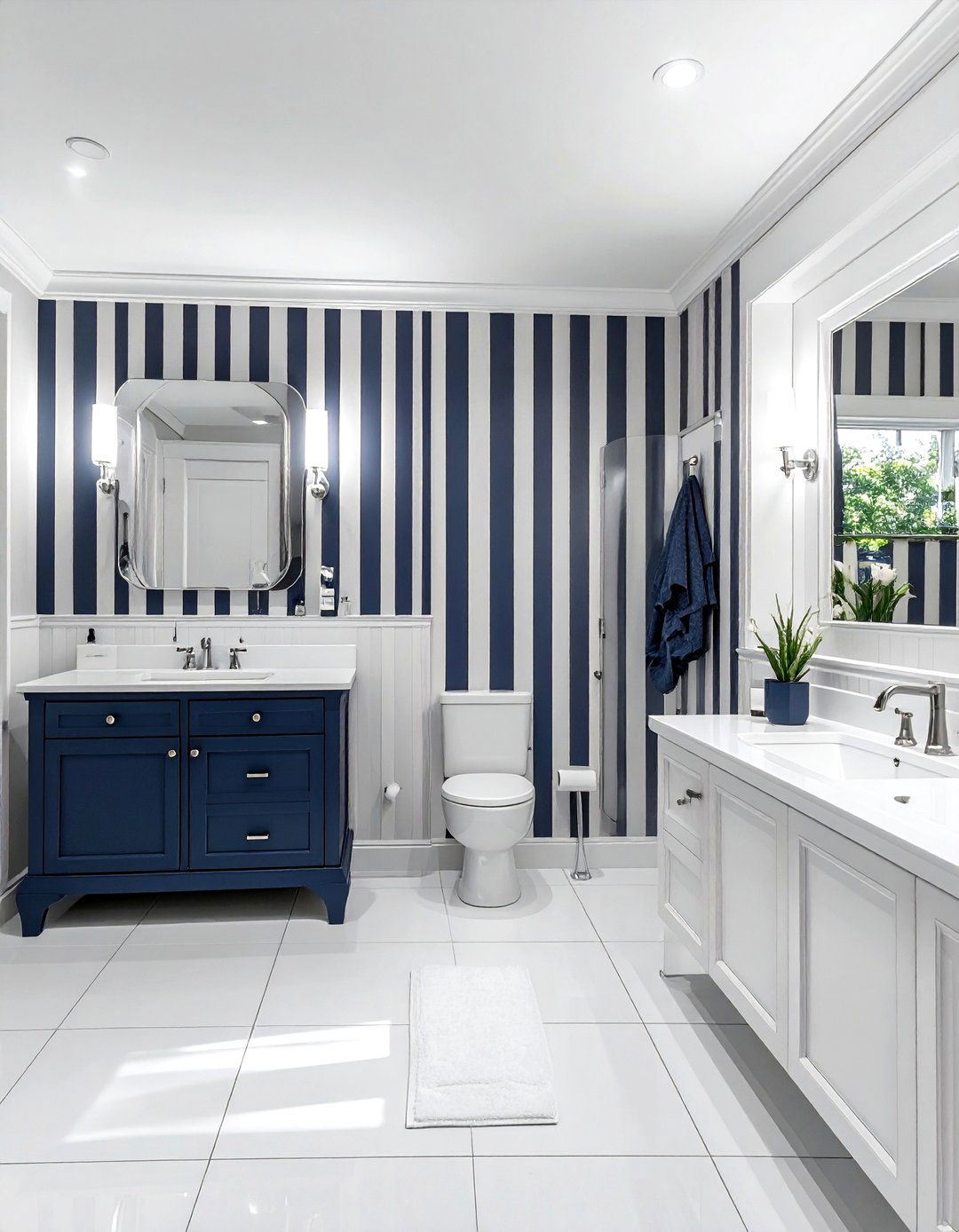 Navy white stripes bathroom - 30 navy and white bathroom ideas