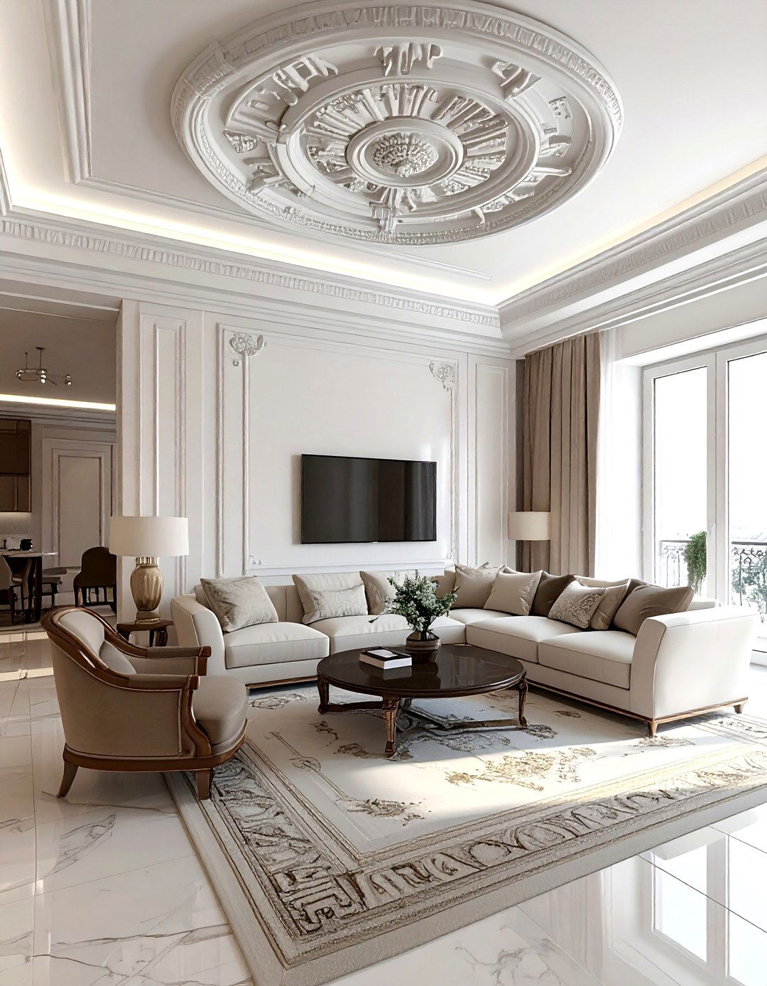Neoclassical ceiling medallion - 30 living room ceiling medallion ideas