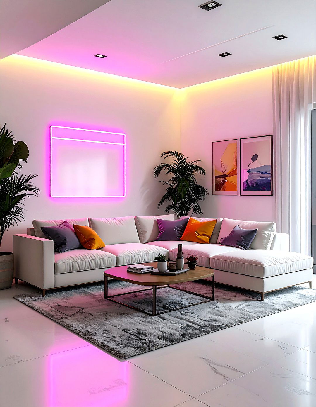 Neon Wall Sign - 30 living room ambient lighting ideas