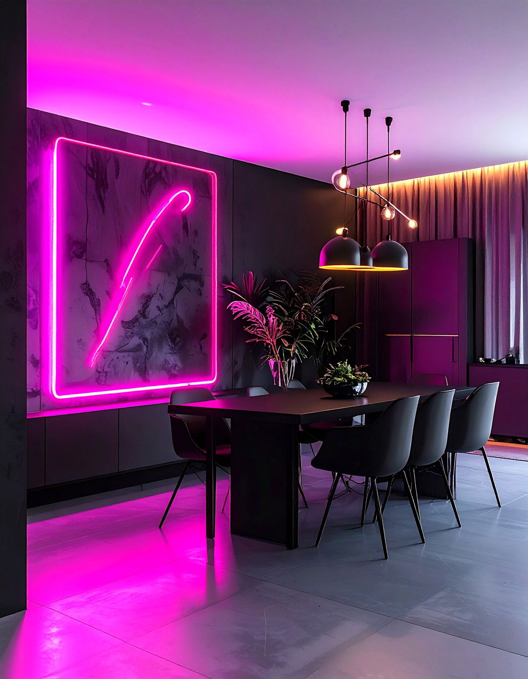 Neon dining room light - 30 colorful dining room ideas