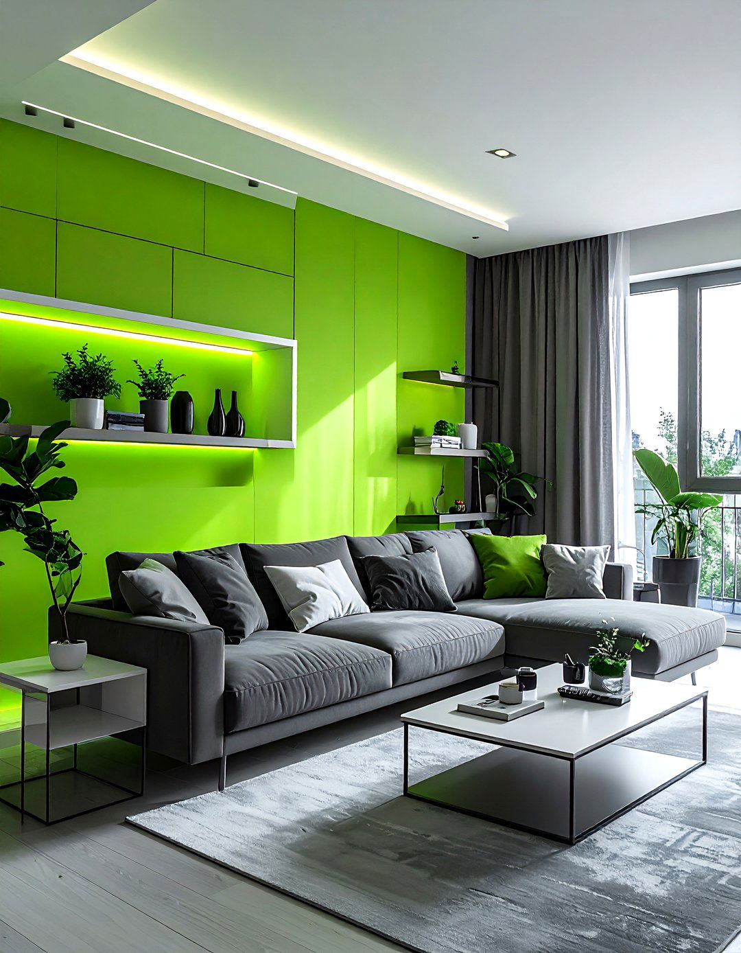 Neon green wall - 30 living room green walls