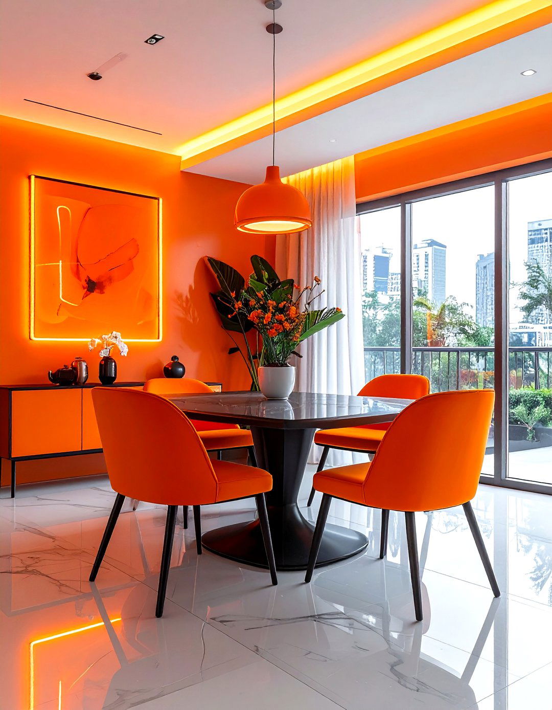 Neon orange dining room - 30 orange dining room decor ideas