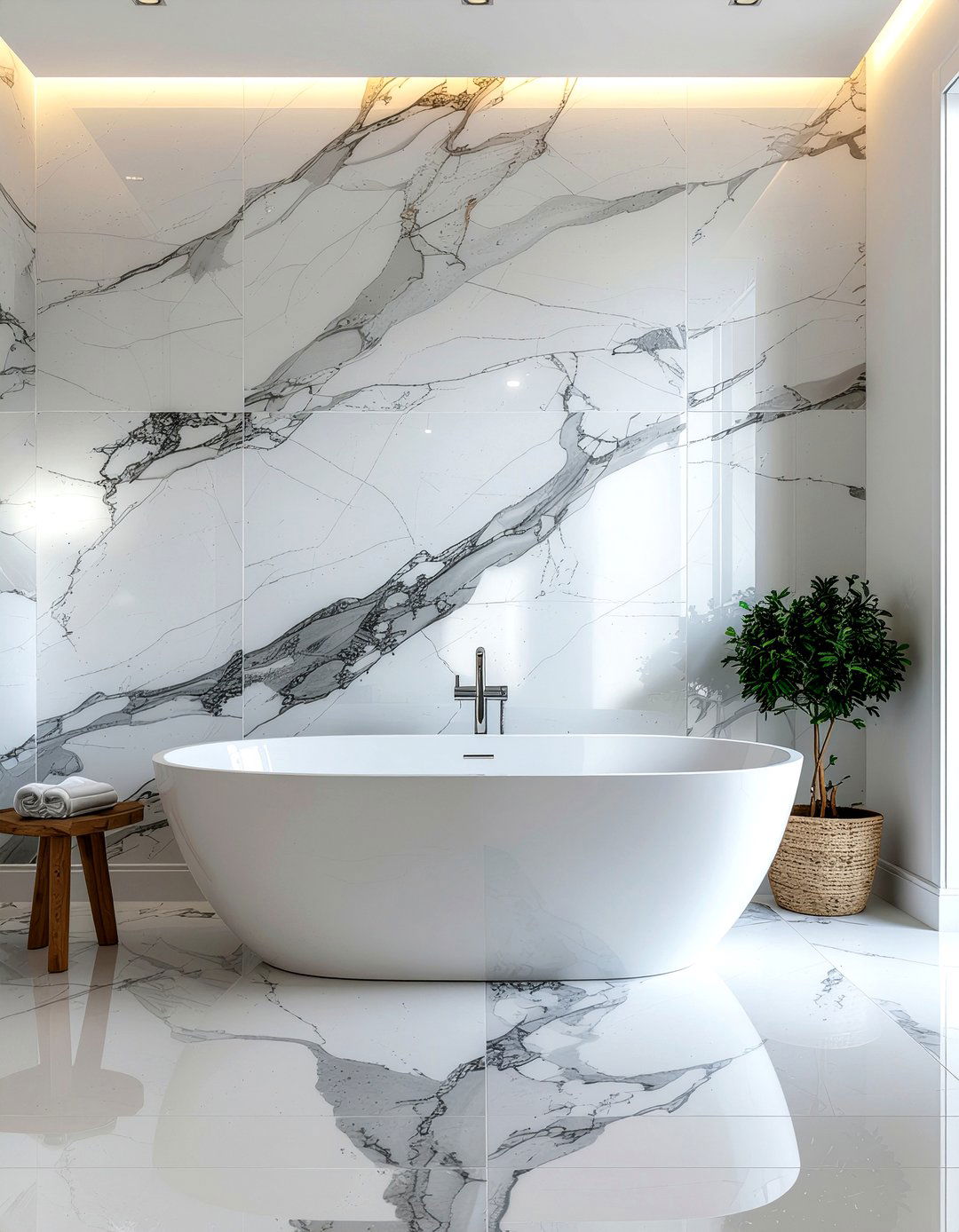 Nero Marquina Accent Wall - 30 marble tile bathroom ideas