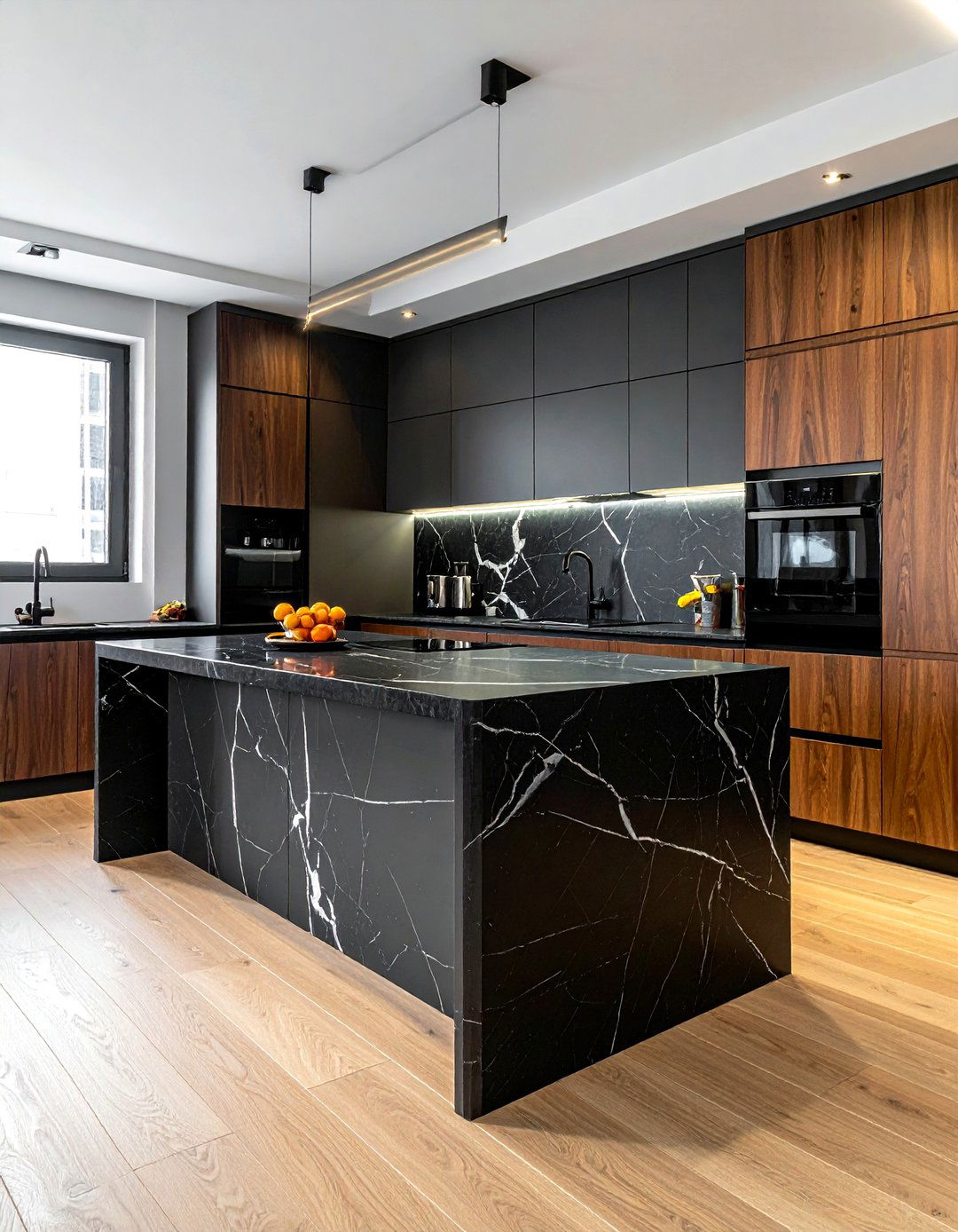 Nero Marquina Marble Kitchen - 30 veined countertop kitchen ideas