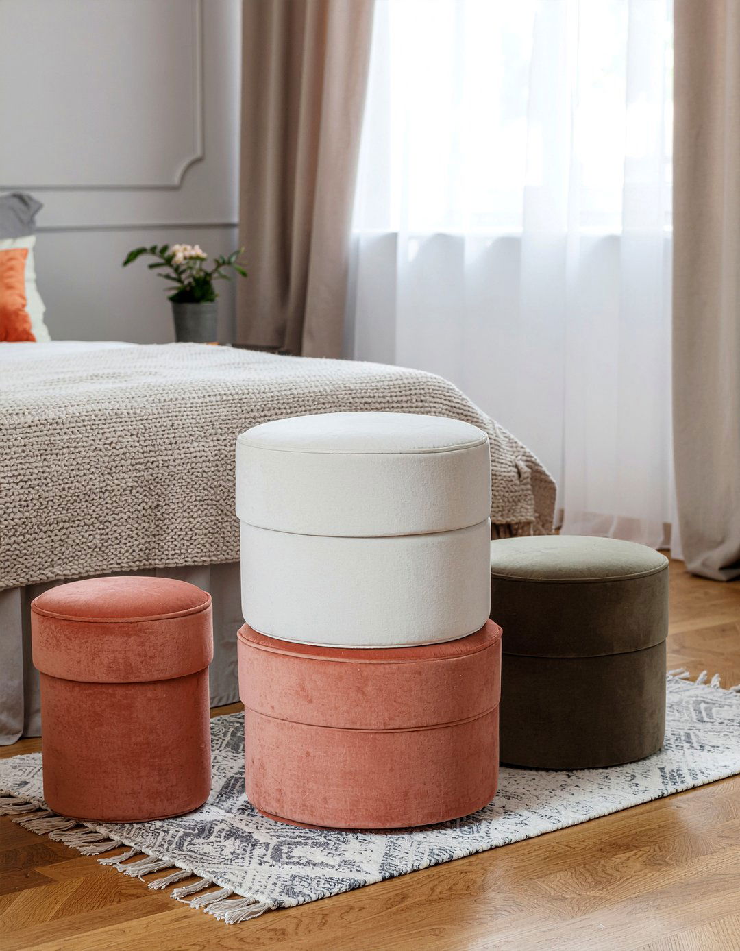 Nesting ottomans bedroom - 30 bedroom extendable furniture ideas