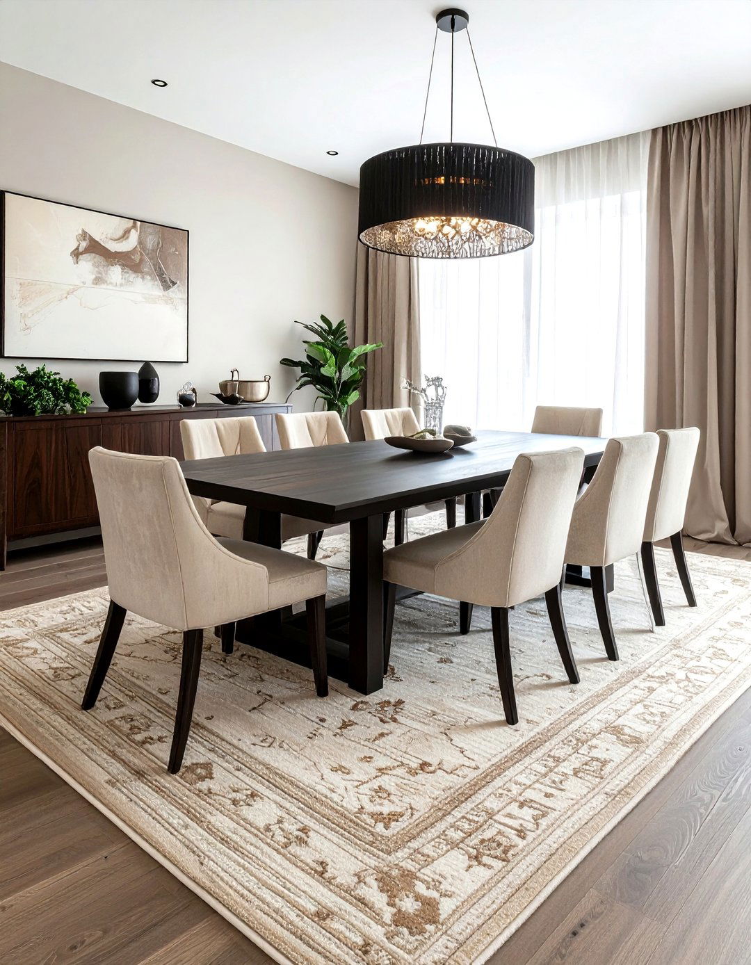 Neutral Anatolian rug dining room - 30 Turkish rug ideas