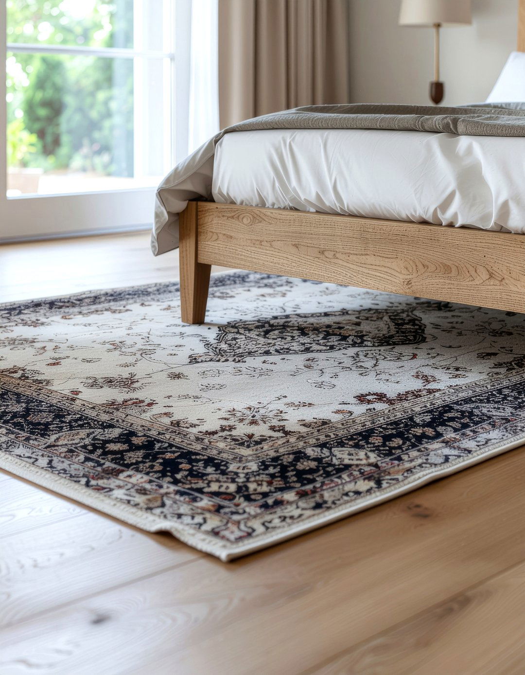 Neutral Area Rug - 30 light academia bedroom ideas