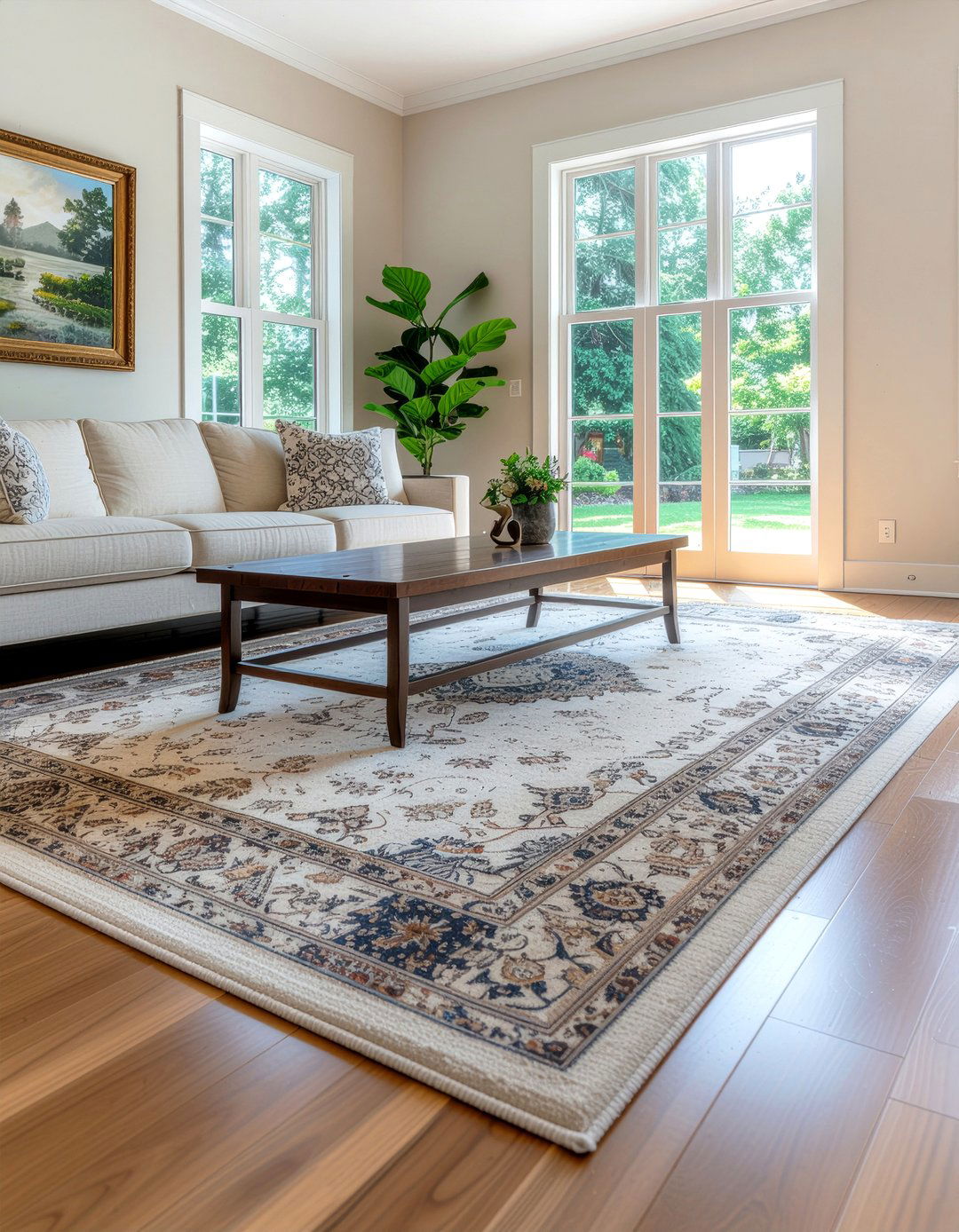 Neutral Area Rug - 30 light academia living room ideas