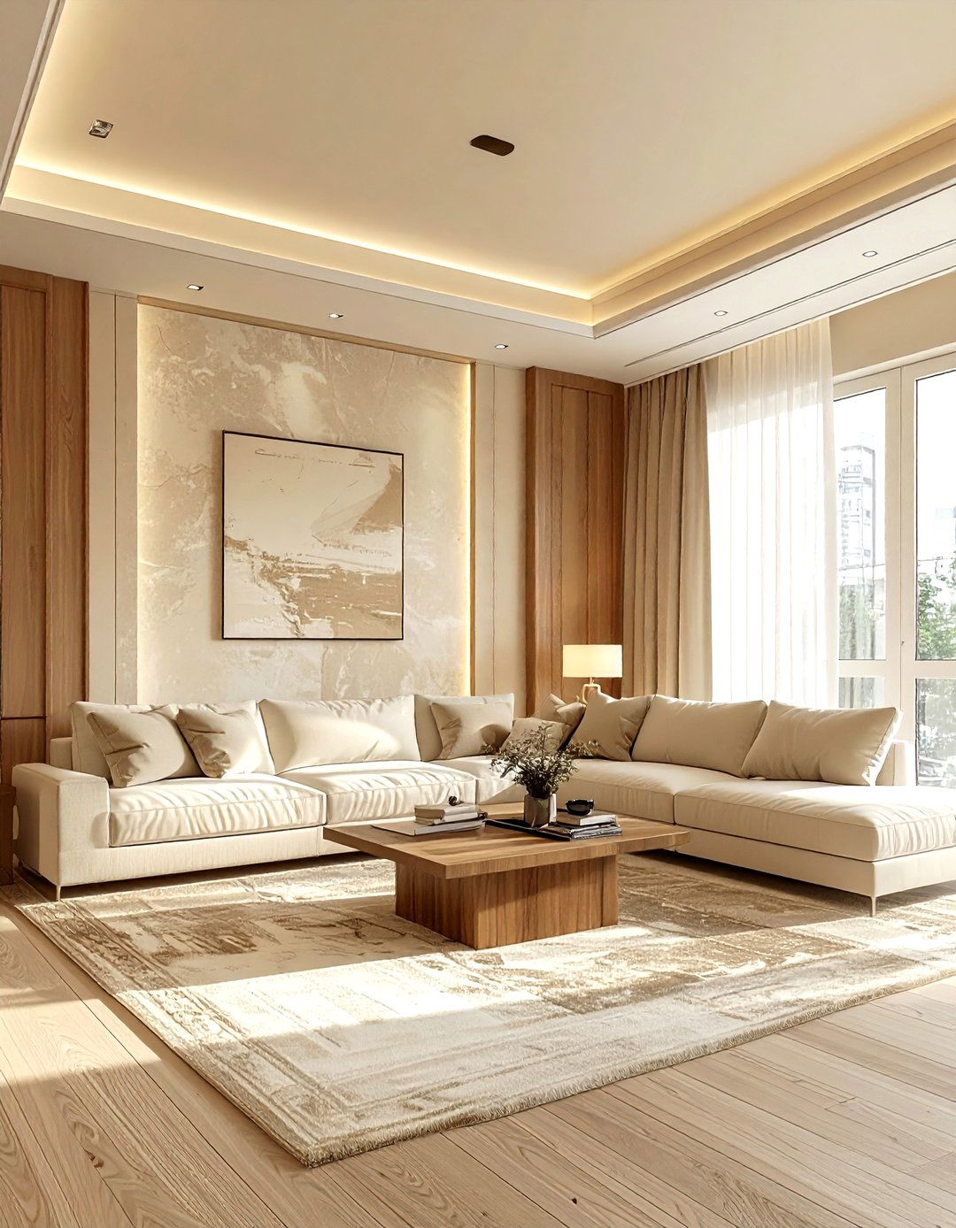 Neutral Beige Ceiling - 30 living room wallpapered ceiling ideas